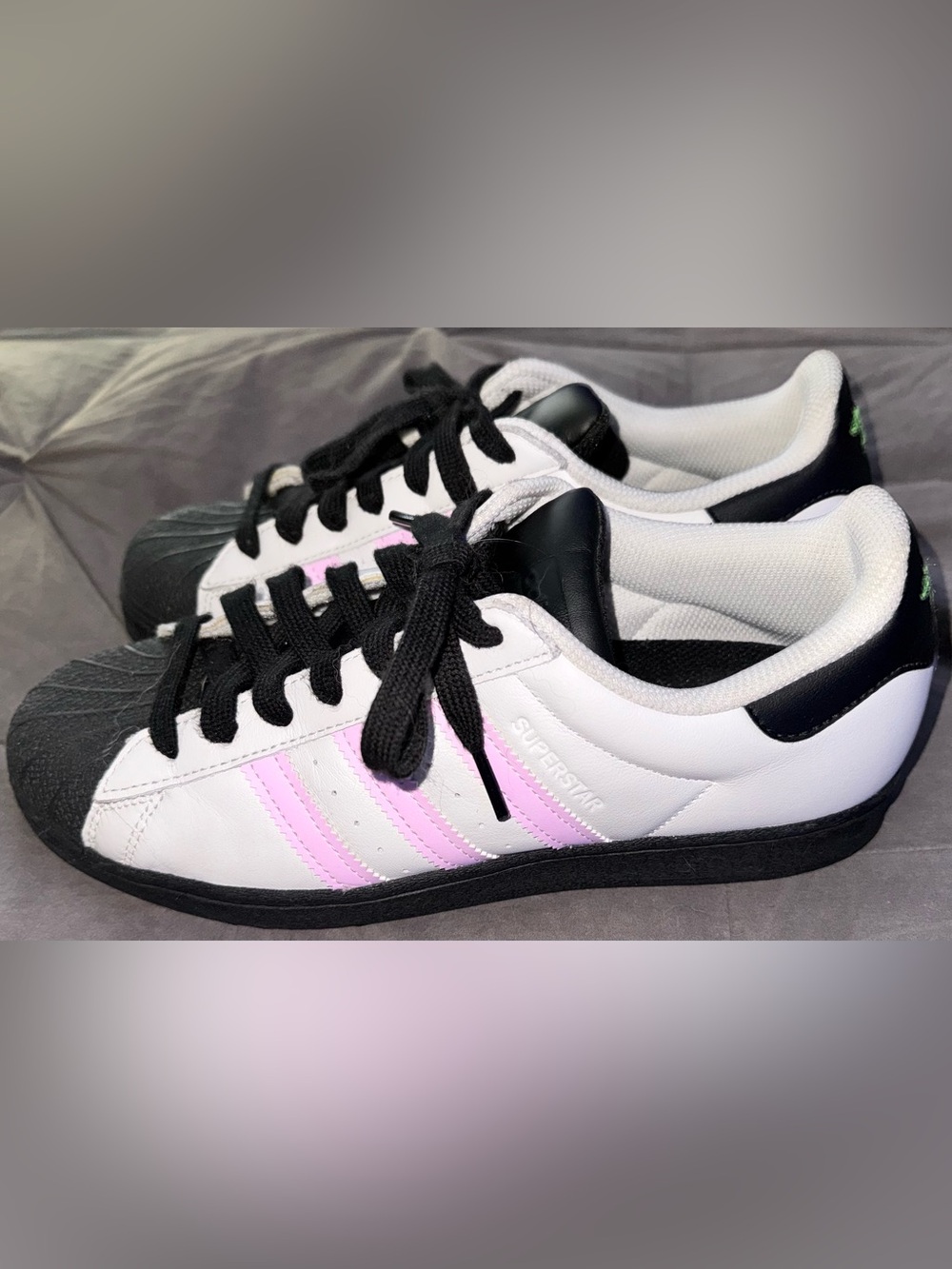 adidas Women's White Sneakers with Black Shell Toe & Lilac Stripes